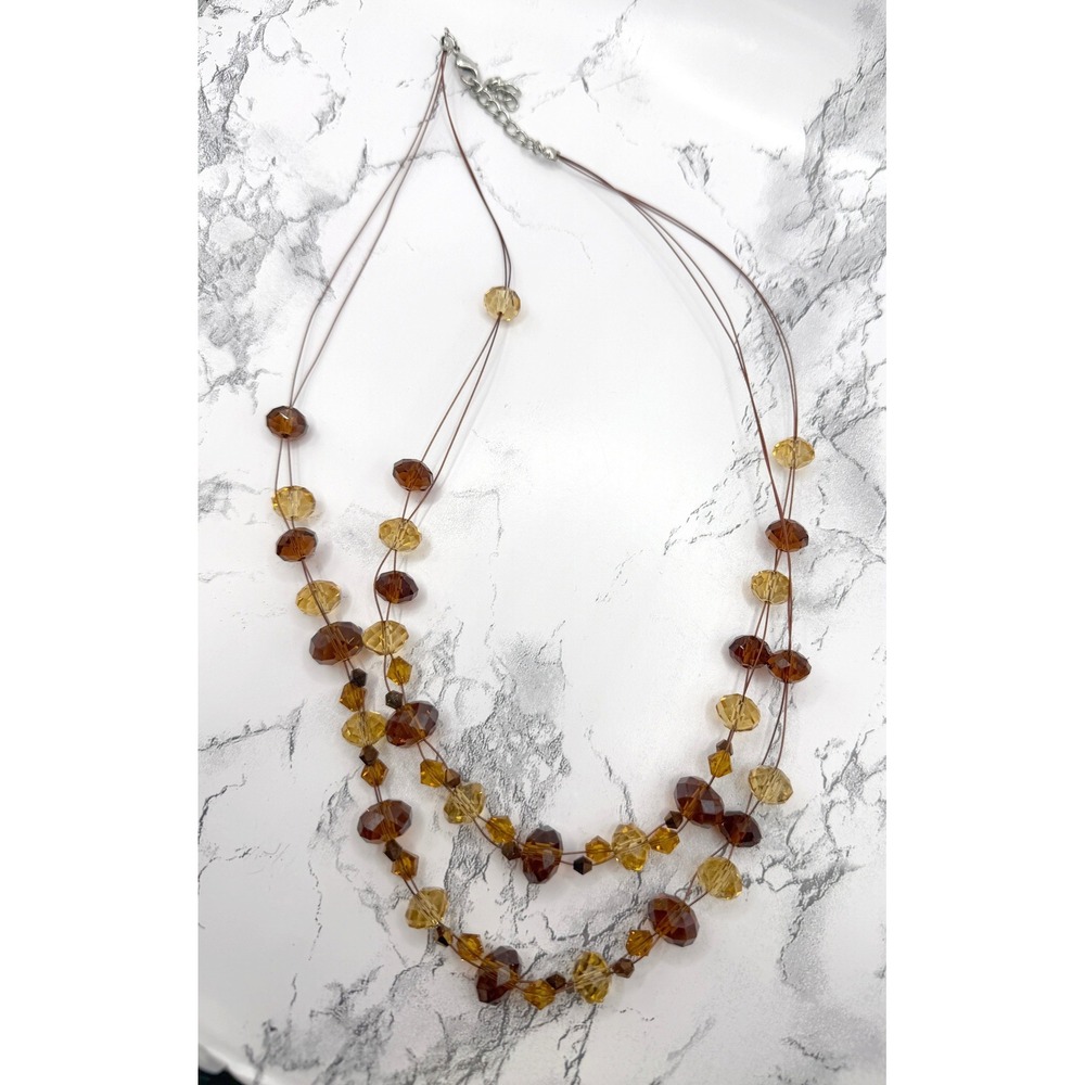Multi‎ Strand Amber Brown Faceted Glass Bead Necklace